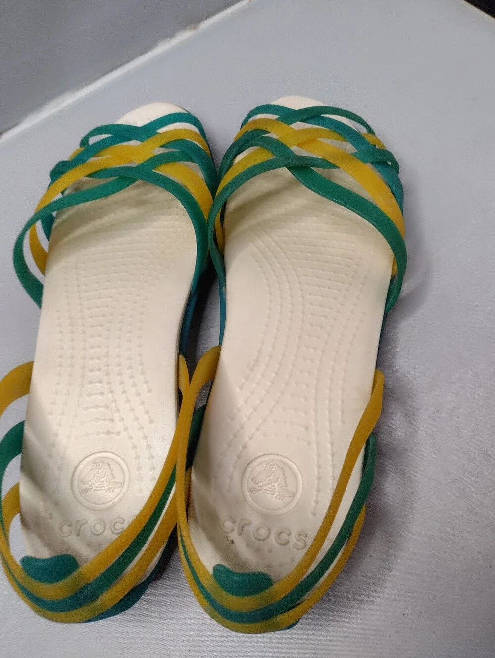 Crocs Isabella Huarache Strappy Sandal Green Yellow Jelly Comfort Women's 8 CC